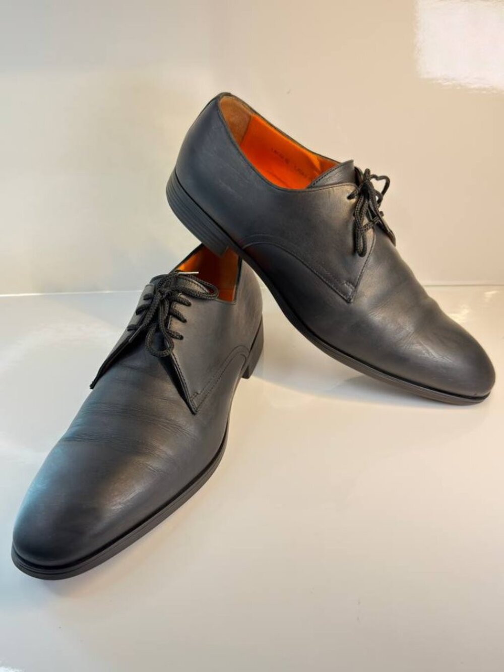 Santoni Men’s Black Leather Derby Shoes – US 9 / UK 8